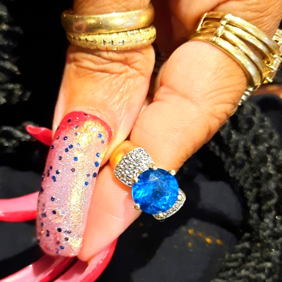 GENUINE SOLID 14K YELLOW GOLD HUGE 3CTTW LONDON BLUE DIAMOND 💎 RING ENGAGEMENT - Picture 1 of 15